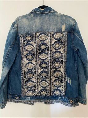 Denim Jacket with Fringe & Embroidered Embellished Back Panel